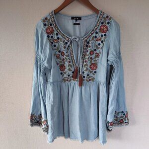 Miss Me Floral Tunic Boho Embroidered Cottagecore Babydoll Festival Fairy Dress